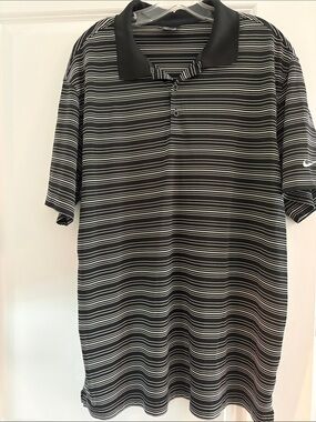 Nike Black and White Striped Men's‎ Polo Shirt